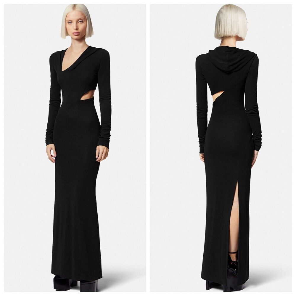 NWT Versace Runway Black Maxi Dress IT 38 US 2 Hooded Cut Out $3,475 - Picture 3 of 16